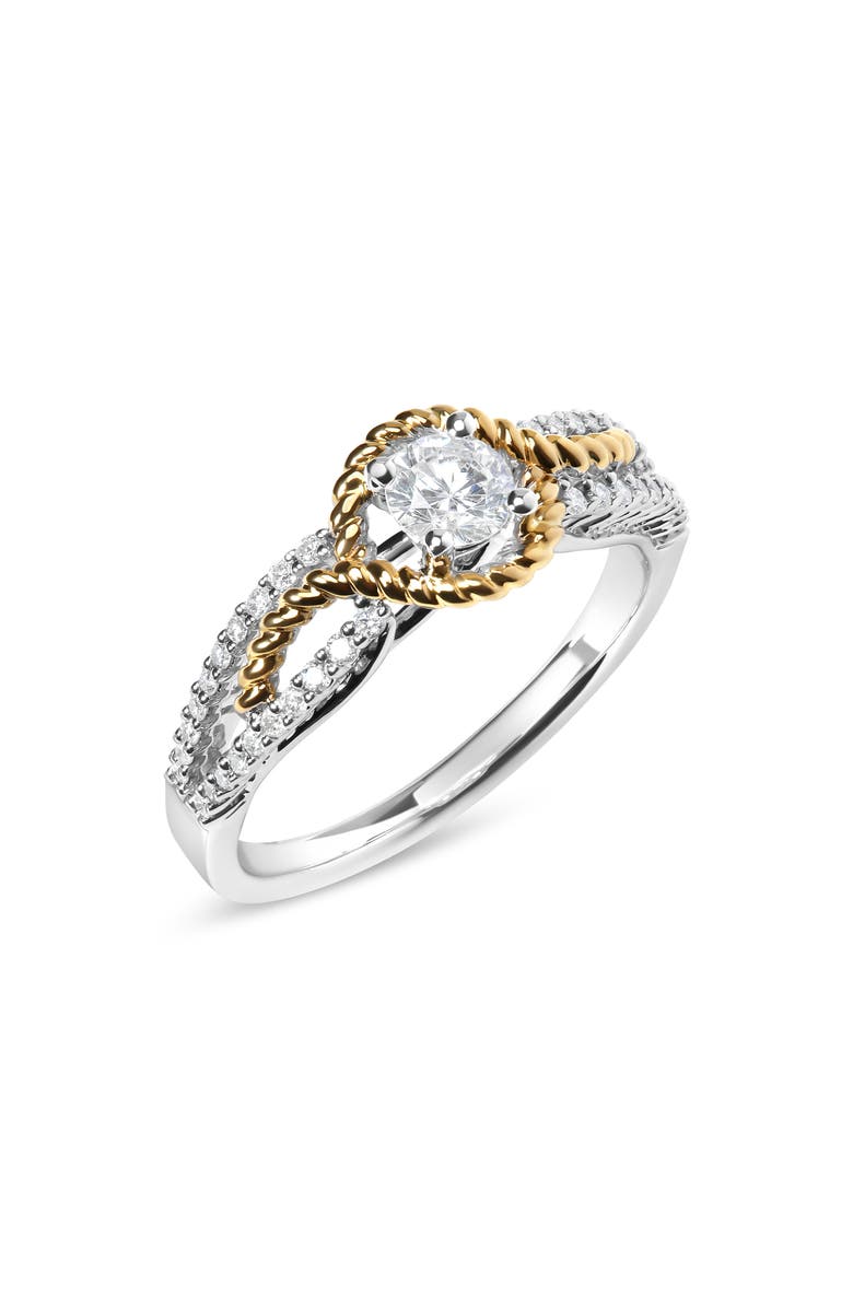 Haus of Brilliance 14K Two-Toned Gold Diamond 3/8 Cttw Diamond Split Shank and Halo Engagement Ring, Alternate, color, Yellow