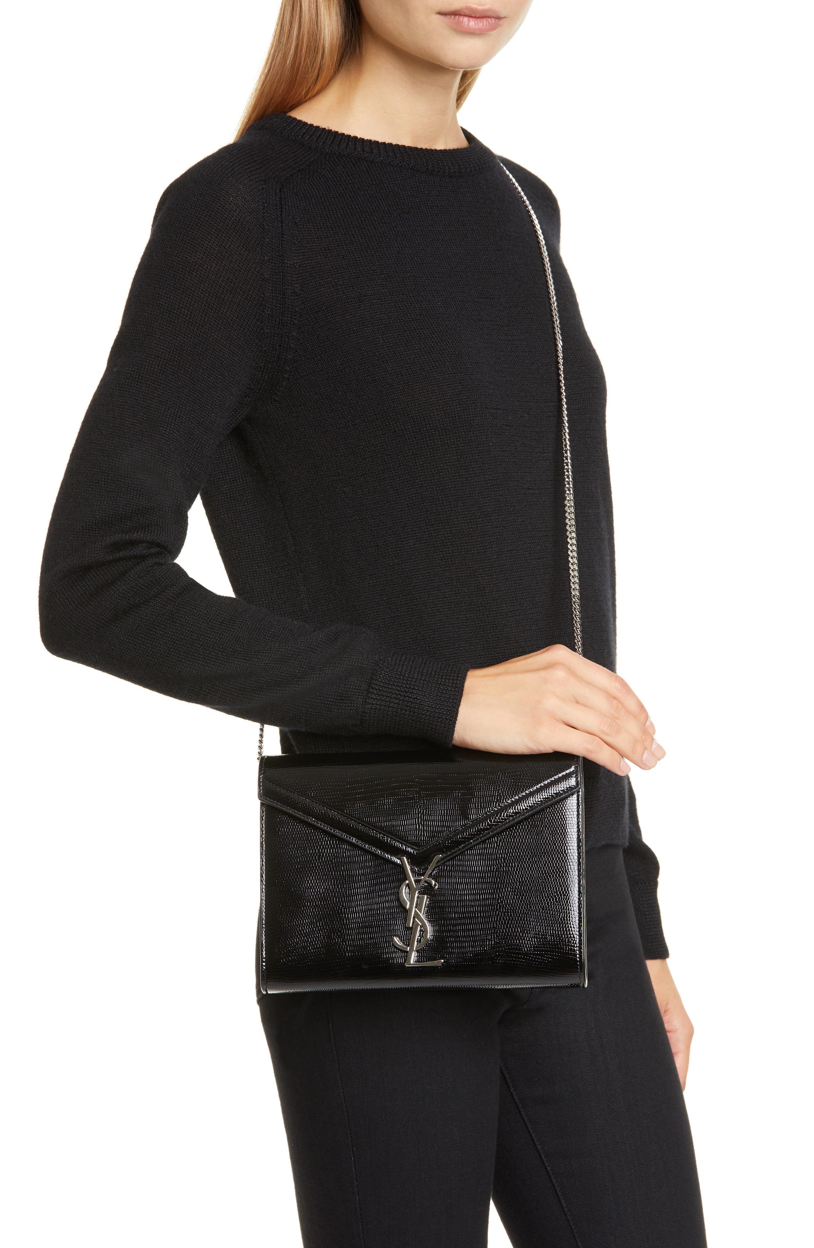 Cassandra Reptile Embossed Calfskin Wallet on a Chain, Alternate, color, NERO/ ROUGE LEGION