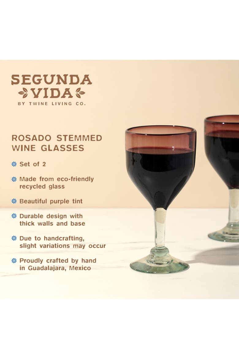 Segunda Vida Rosado Recycled Stemmed Wine Glasses Set of 2, Alternate, color, Pink