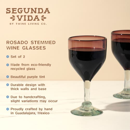 Twine Segunda Vida Rosado Recycled Stemmed Wine Glasses Set Of 2 In Pink
