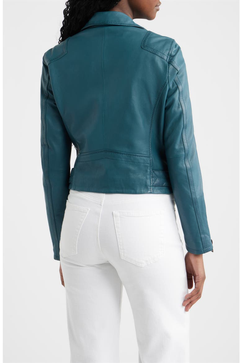 Bita Leather Moto Jacket, Alternate, color, TEAL
