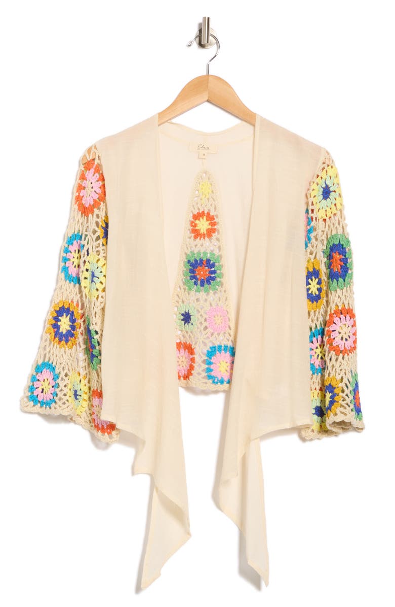Elan Crochet Long Sleeve Tie Front Cover-Up Top, Alternate, color,