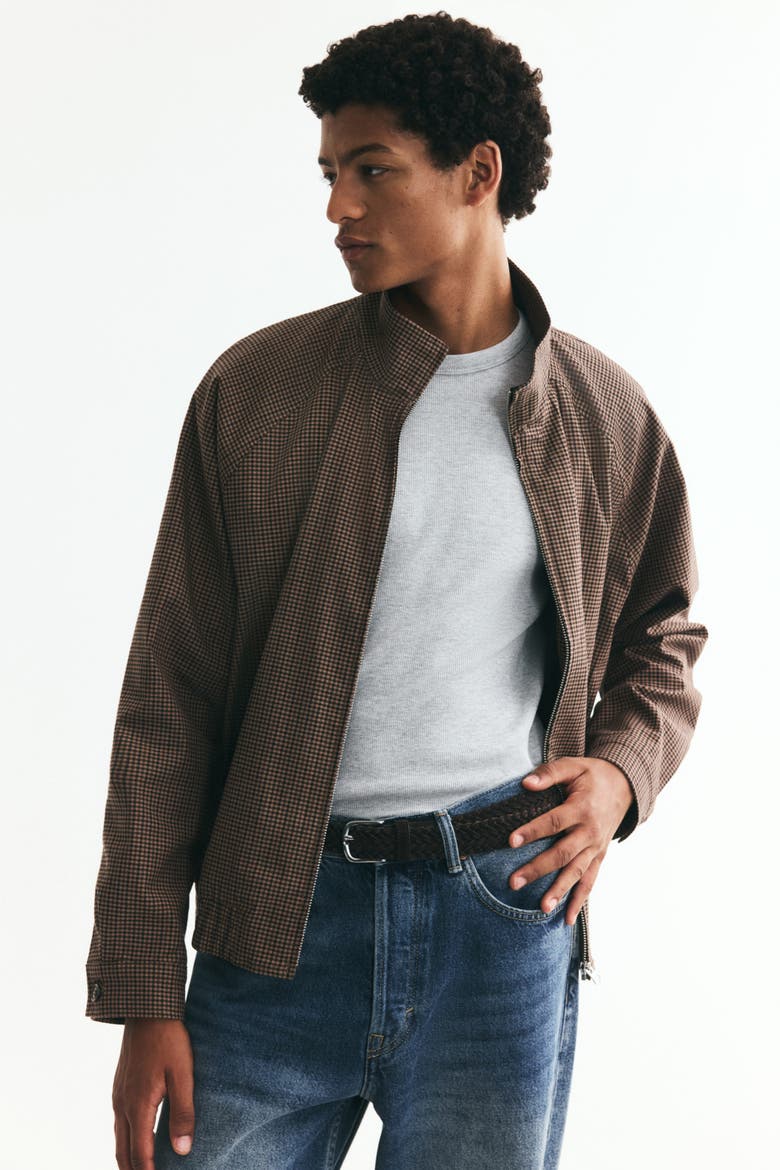 Harrington-Style Jacket, Alternate, color, Brown/houndstooth
