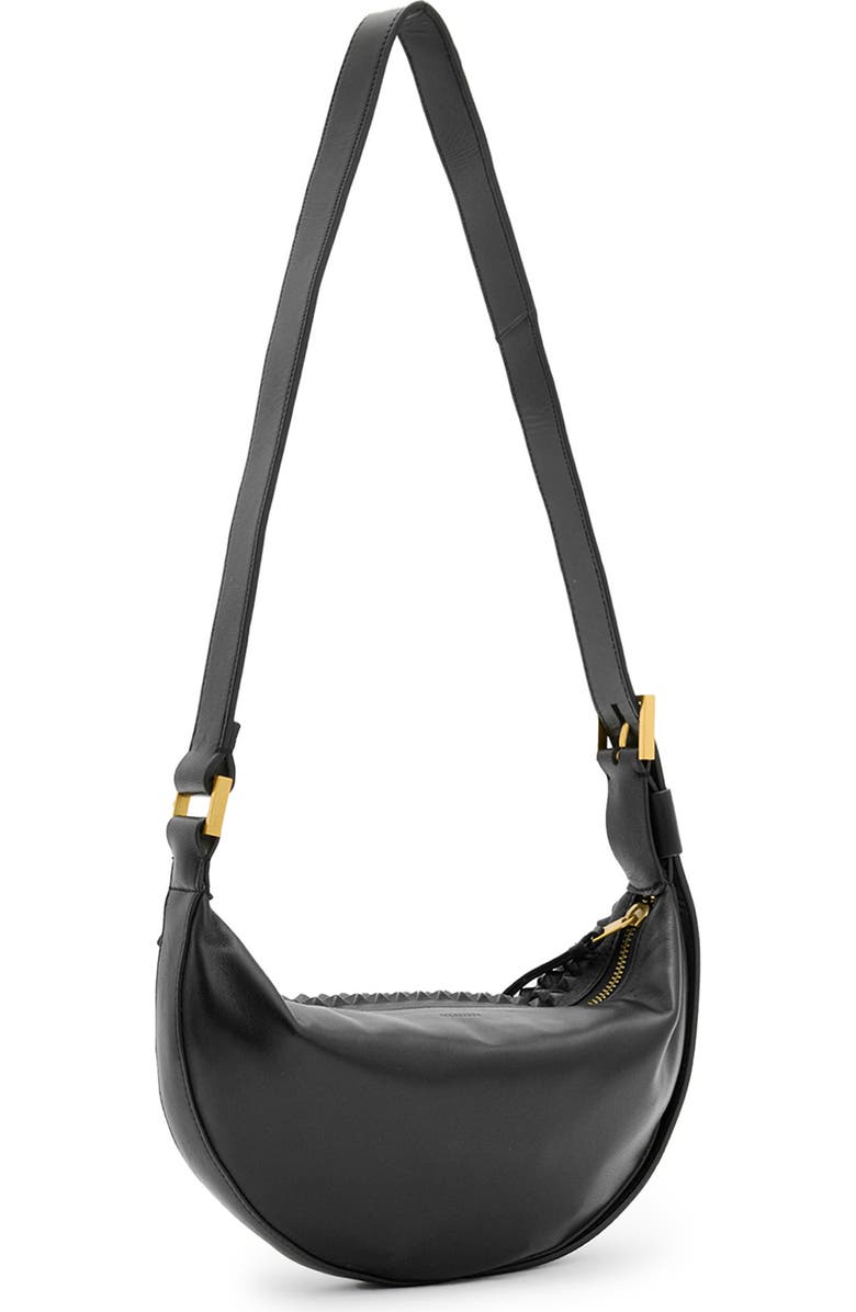 AllSaints Half Moon Studded Leather Crossbody Bag, Alternate, color,