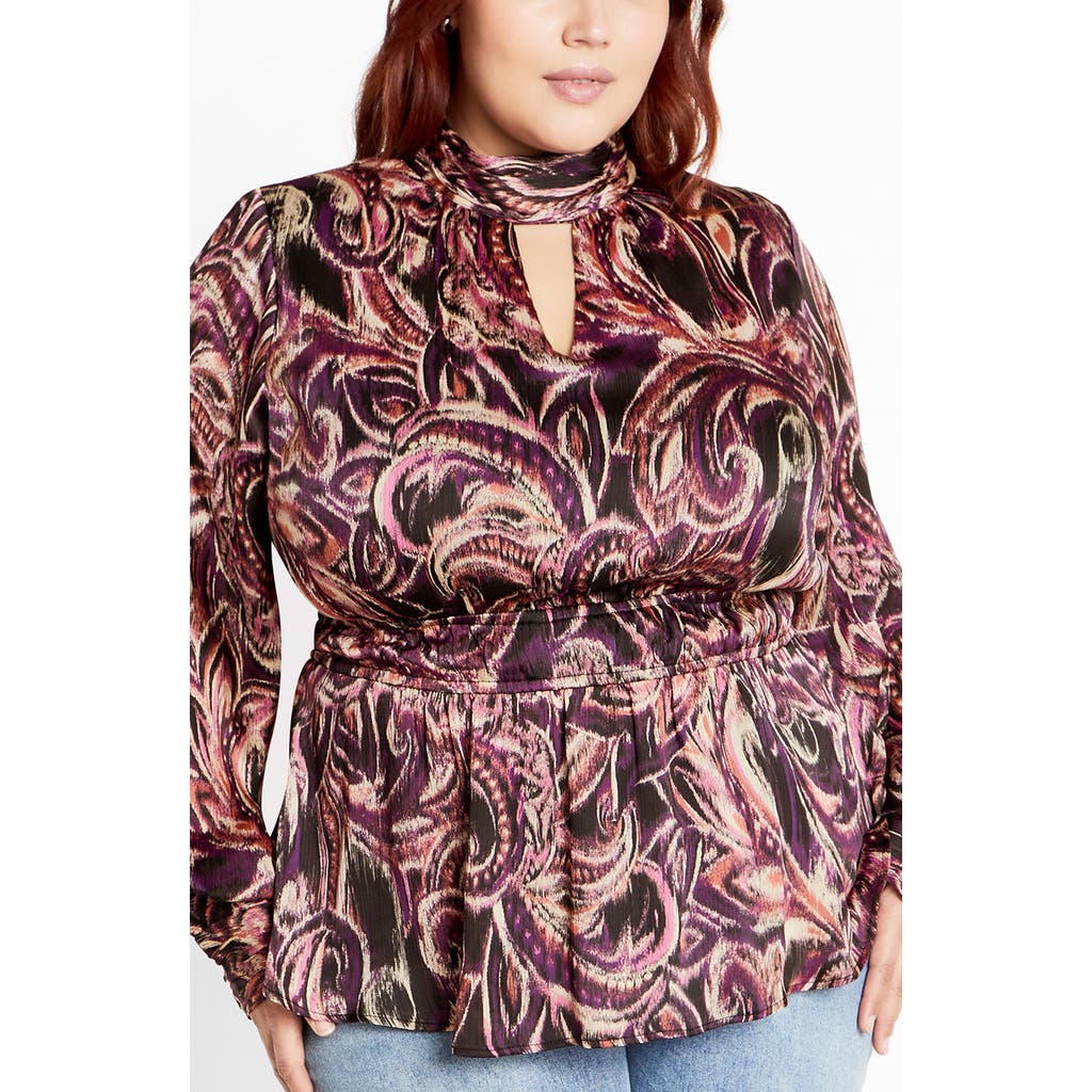City Chic Della Print Keyhole Top In Multi