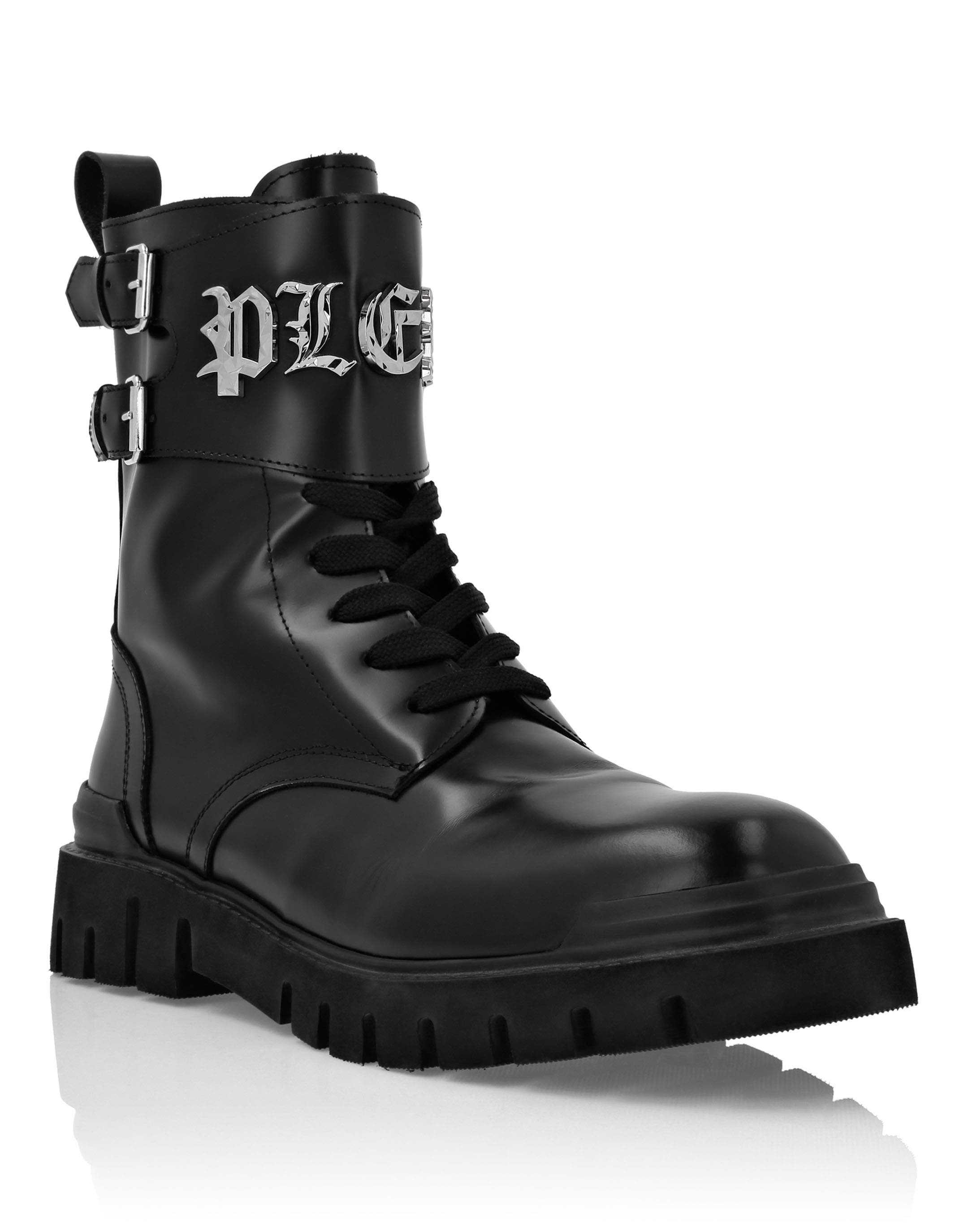 Boots Mid Flat Gothic Plein Men, Main, color, black