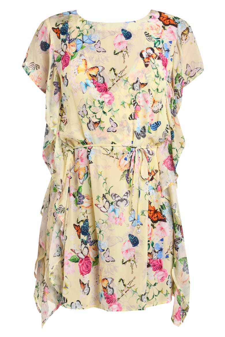Alia Garden Butterflies Chiffon Cover-Up Tunic, Alternate, color, YELLOW MULTI