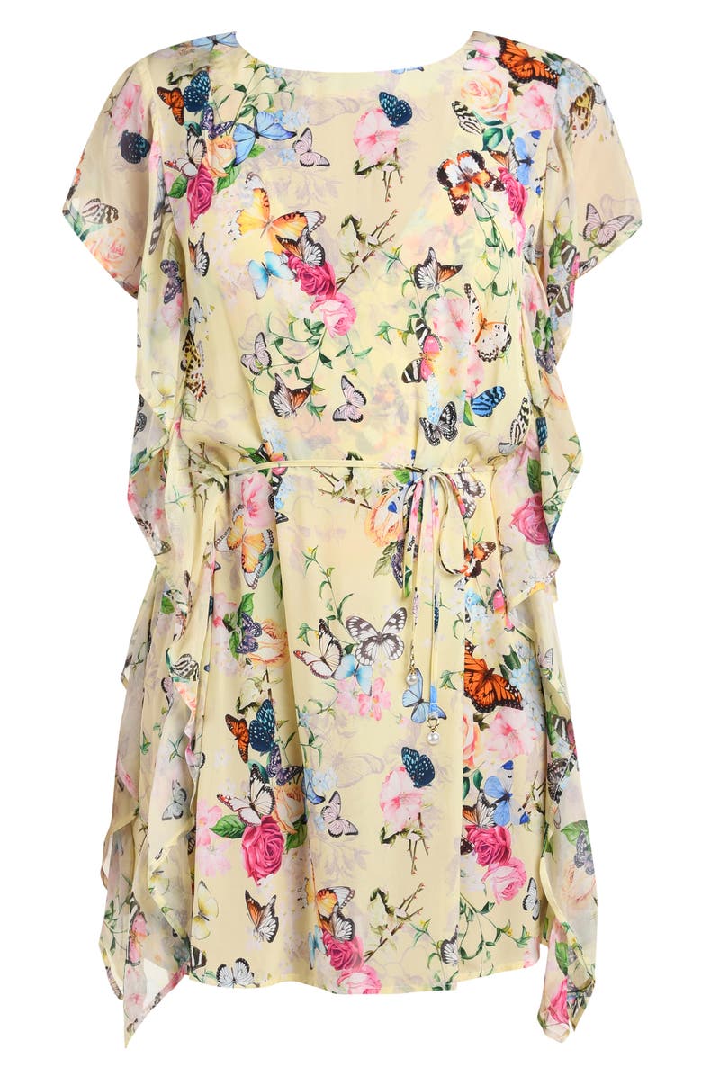 L'AGENCE Alia Garden Butterflies Chiffon Cover-Up Tunic, Alternate, color, Yellow Multi