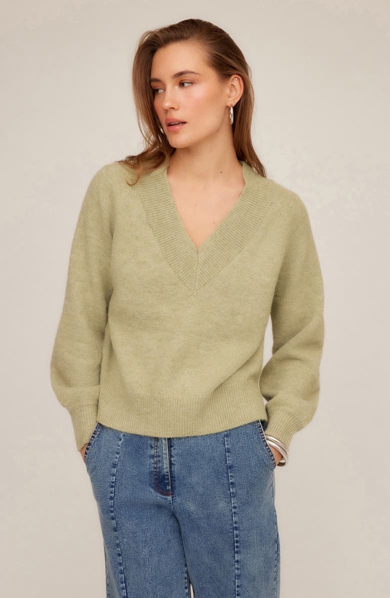 FIFTEEN TWENTY Heather V-Neck Sweater, Alternate, color, Olive
