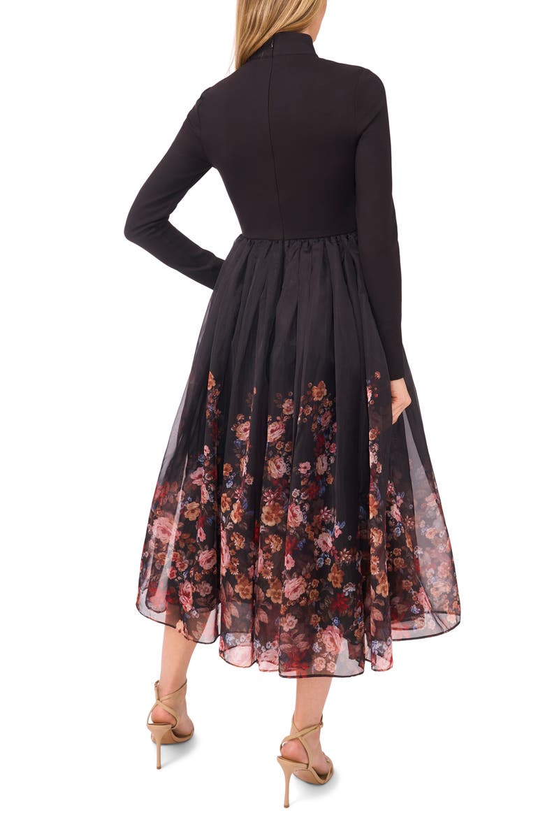 Ted Baker Floral Long Sleeve Mixed Media Dress, Alternate, color, Rich Black