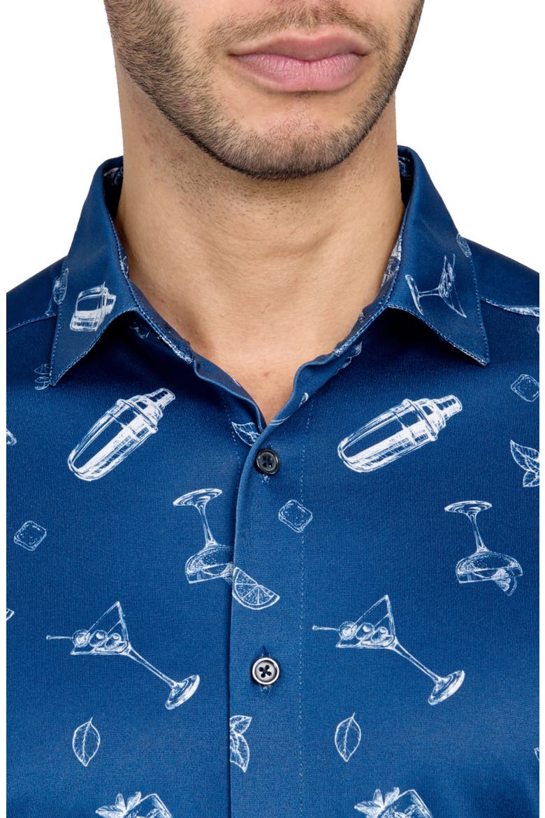 Regular Fit Cocktail Print Recycled Performance Golf Button-Down Shirt, Alternate, color, WHITE/BLUE