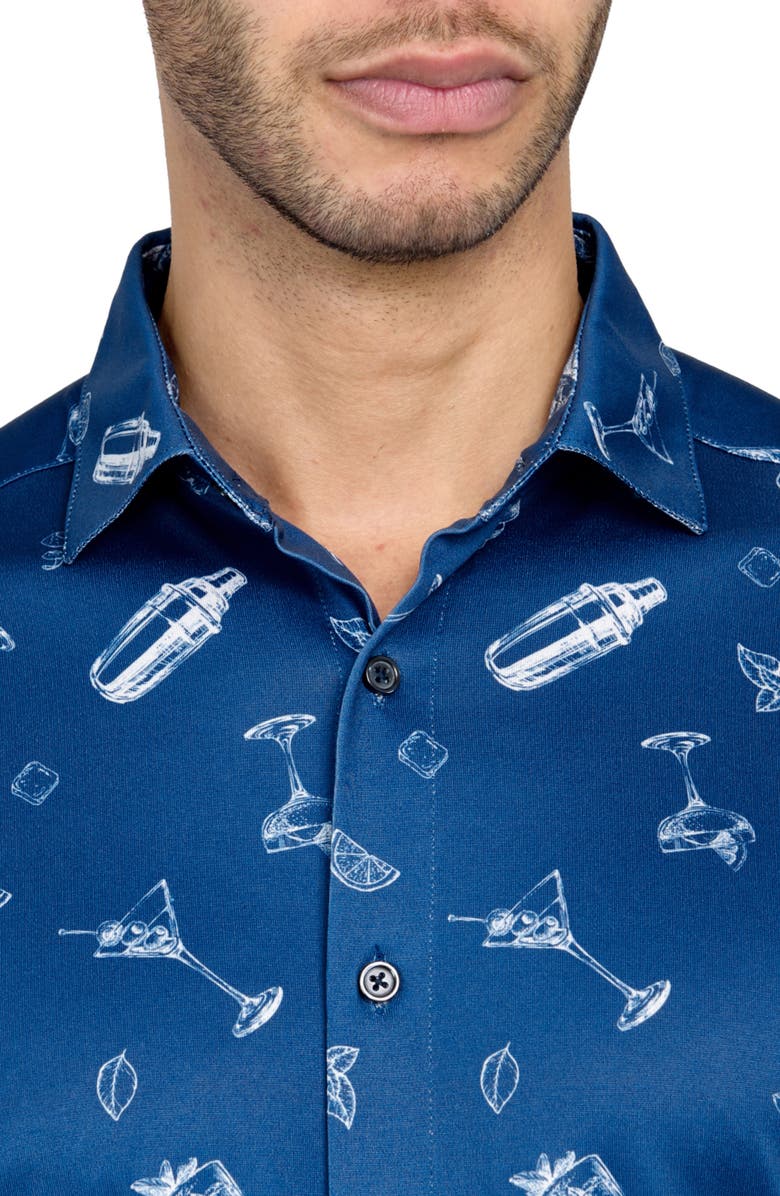 CON.STRUCT Regular Fit Cocktail Print Recycled Performance Golf Button-Down Shirt, Alternate, color, White/Blue