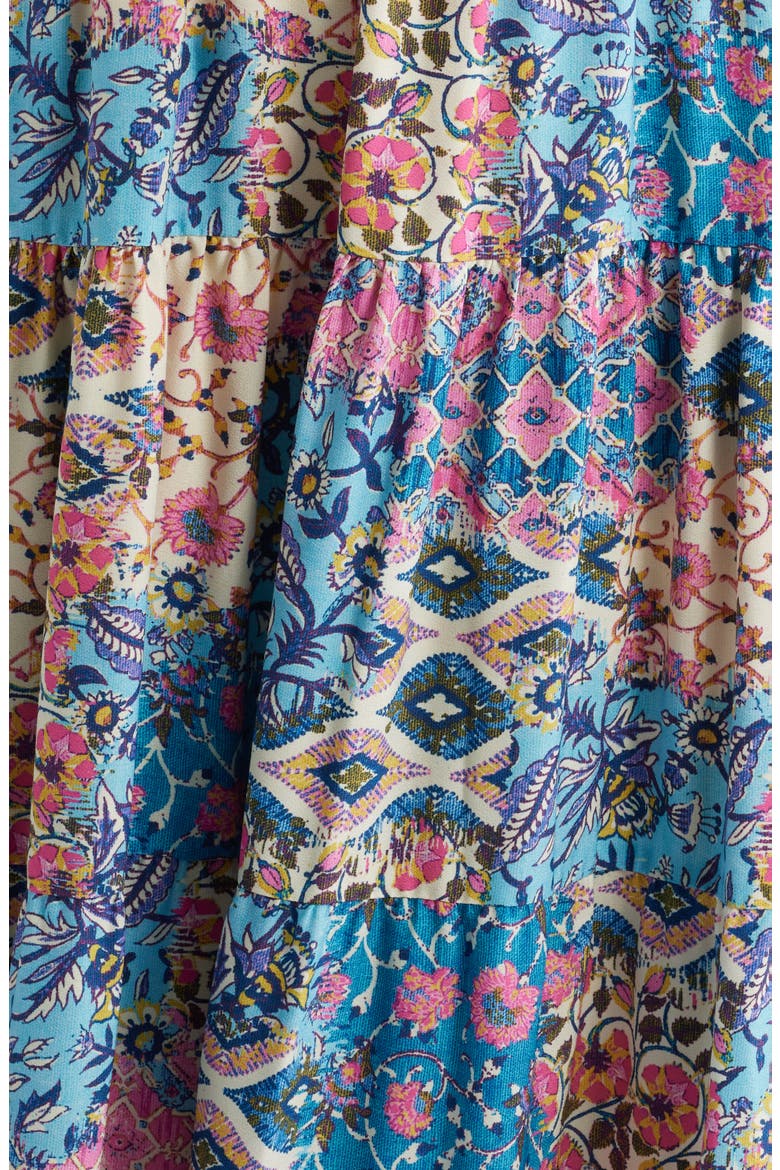 Mixed Print Bow Front Tiered Maxi Sundress, Alternate, color, BLUE MULTI