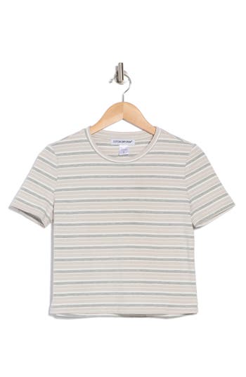 Cotton Emporium Stripe Ribbed T-shirt In Natural