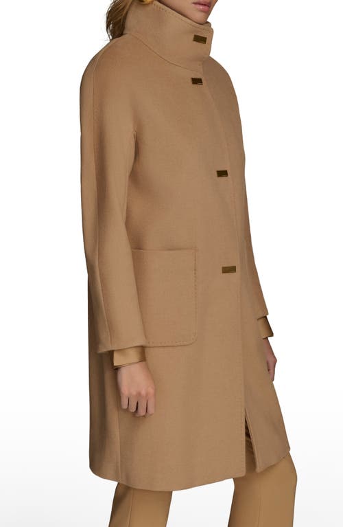 Donna Karan New York Convertible Collar Wool Blend Coat In Brown