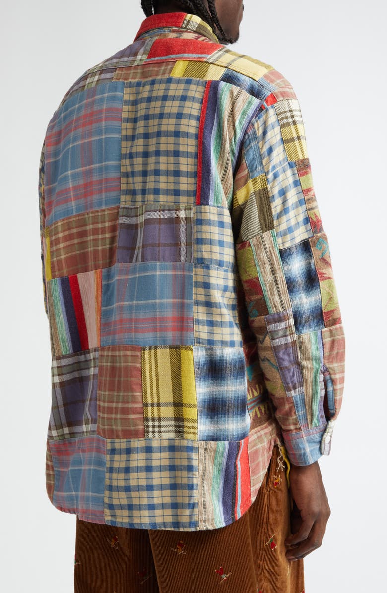 BEAMS Work Patchwork Flannel Button-Up Shirt, Alternate, color, 