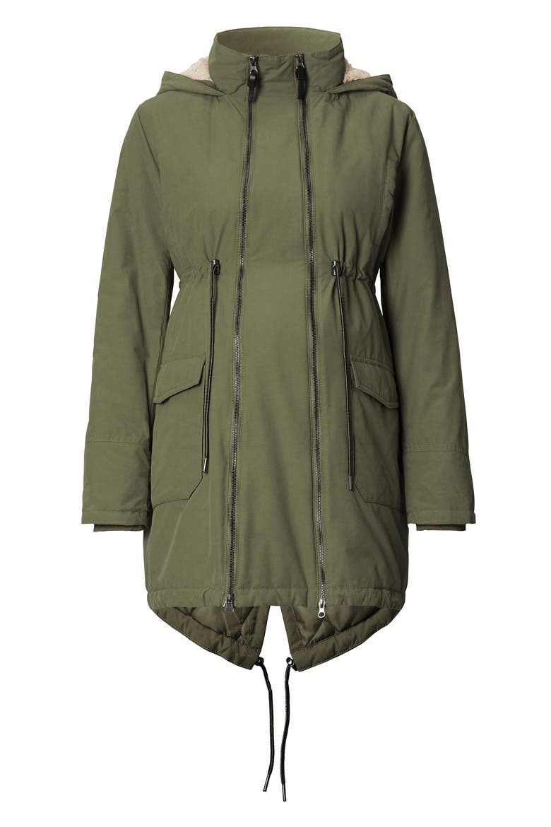 Malin Two-Way Maternity Jacket with Faux Fur Trim, Alternate, color, DARK ARMY