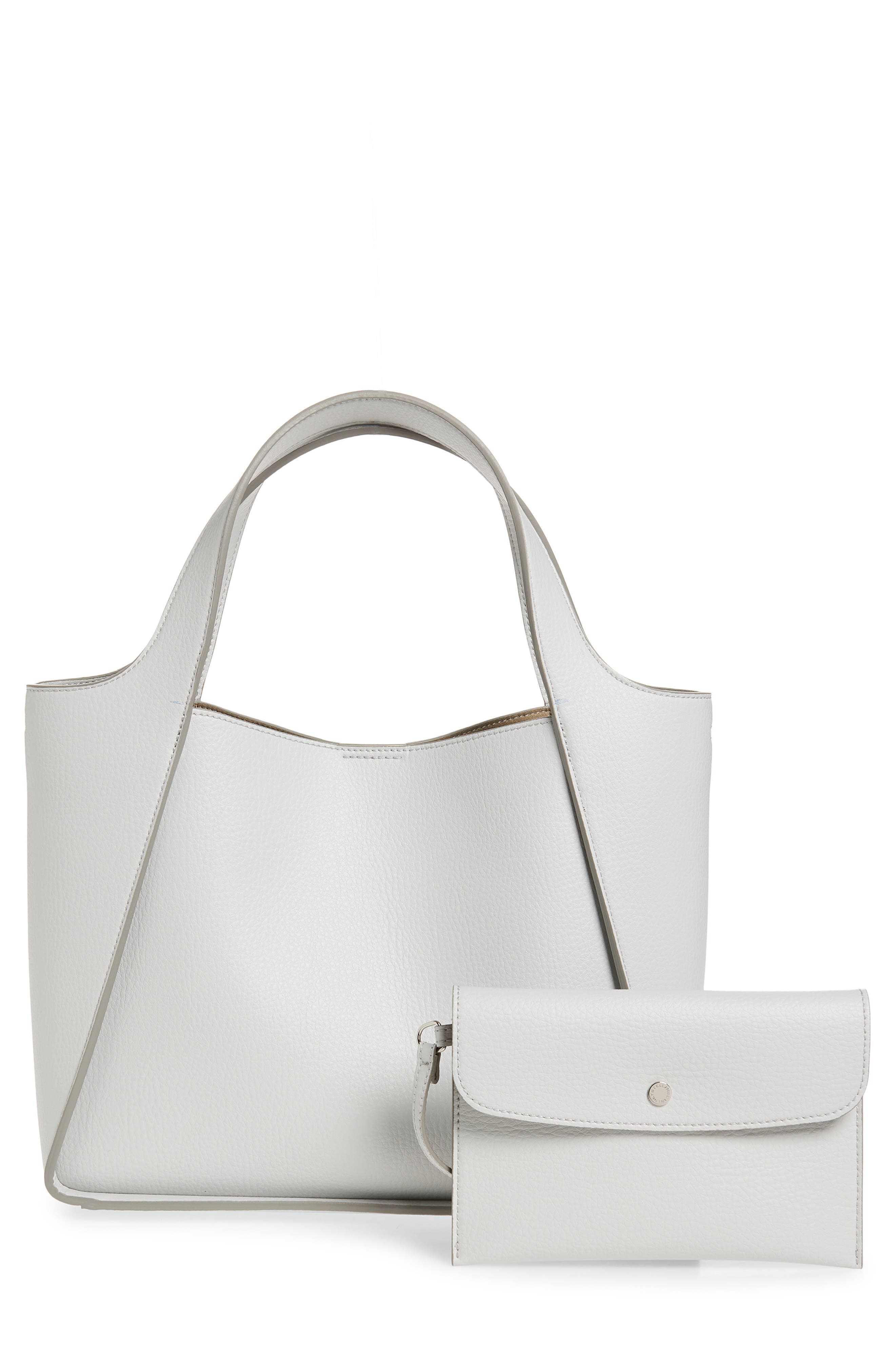 Stella McCartney Perforated Logo Faux Leather Crossbody Tote, Alternate, color, Pearl Grey