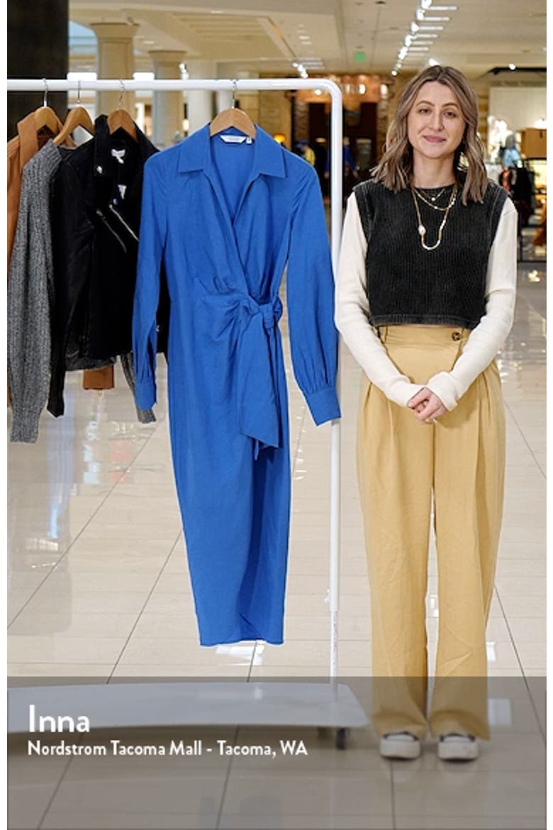 Collared Long Sleeve Wrap Midi Dress video