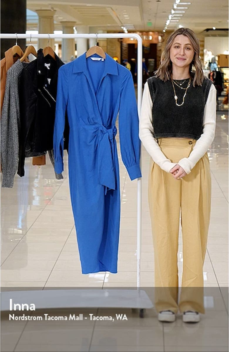 Collared Long Sleeve Wrap Midi Dress, sales video thumbnail