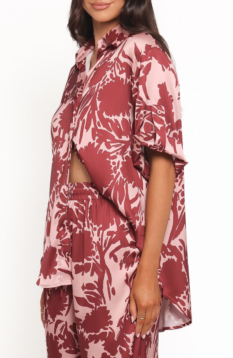 Petal & Pup Elysia Floral Print Oversize Button-Up Shirt, Alternate, color, Pink Burgundy