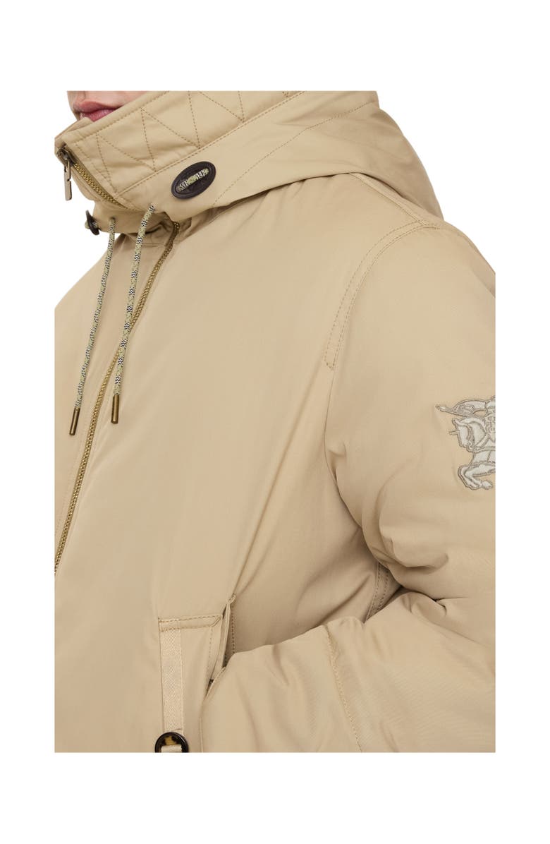 Burberry Shearling Trim Gabardine Hooded Jacket, Alternate, color, Hamper Beige
