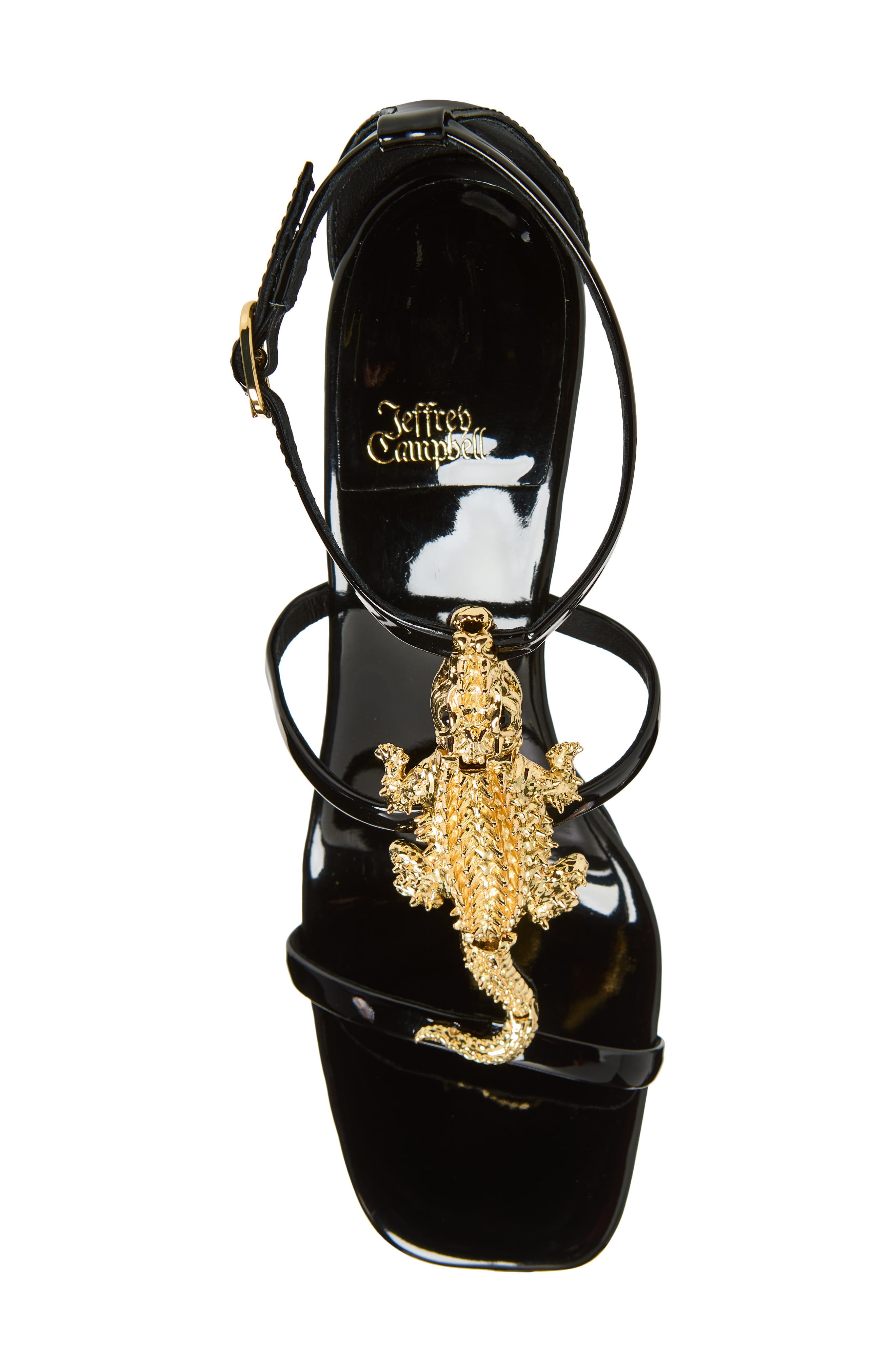 Jeffrey Campbell Swamped Wedge Sandal, Alternate, color, Black Patent Gold