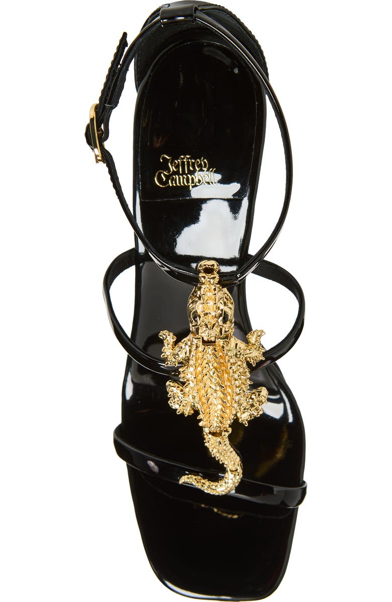 Jeffrey Campbell Swamped Wedge Sandal, Alternate, color, Black Patent Gold