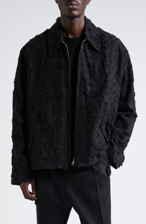 SONG FOR THE MUTE Distressed Embroidery Pleated Twill Jacket in Black 