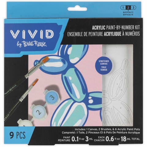 Acrylic Mini Paint By Numbers, Balloon Dog, 6 x 6 Inch Canvas