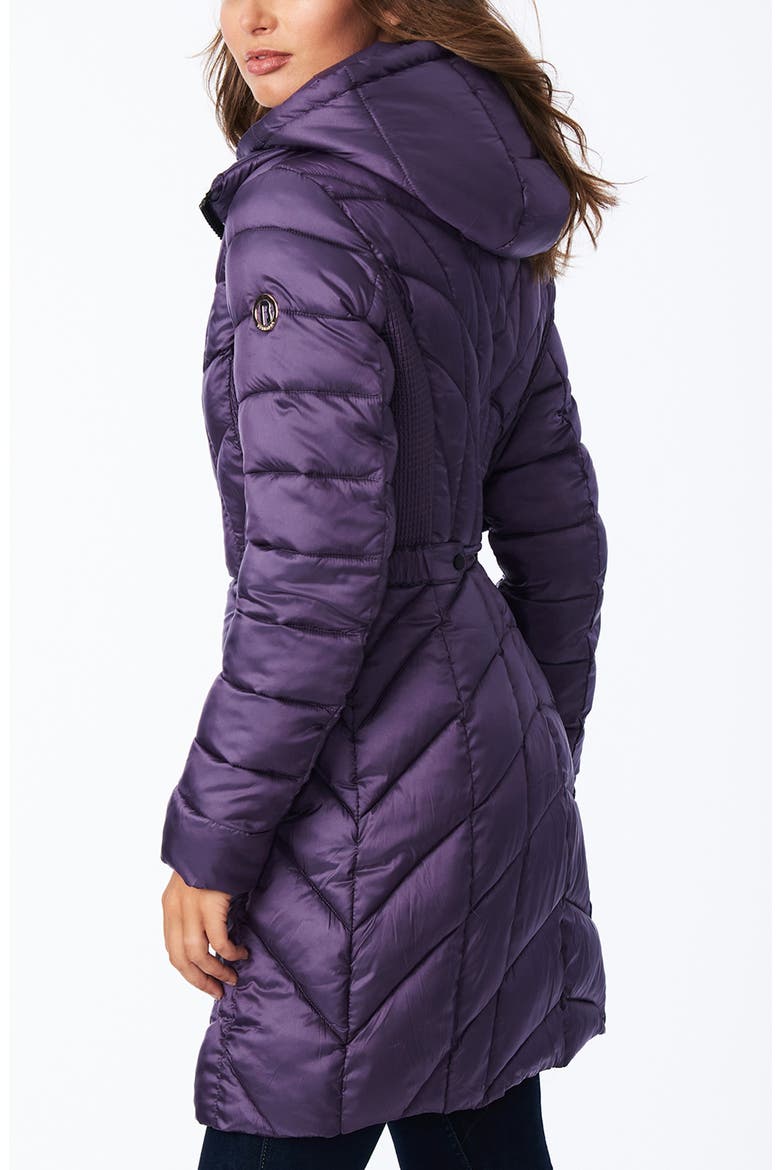 Mixed Quilt Ecoplume™ Packable Hooded Puffer Jacket, Alternate, color, BLACK CURRANT