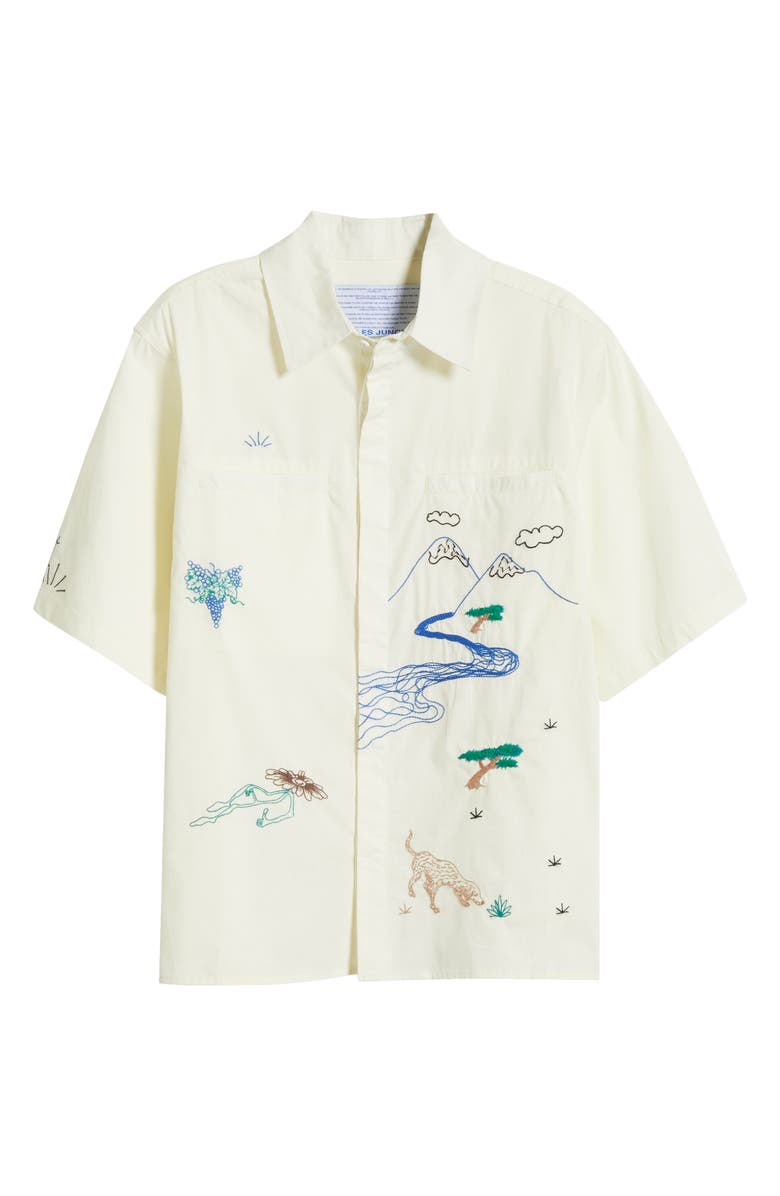 JUNGLES Good Thoughts Embroidered Short Sleeve Cotton Button-Up Shirt, Alternate, color, 