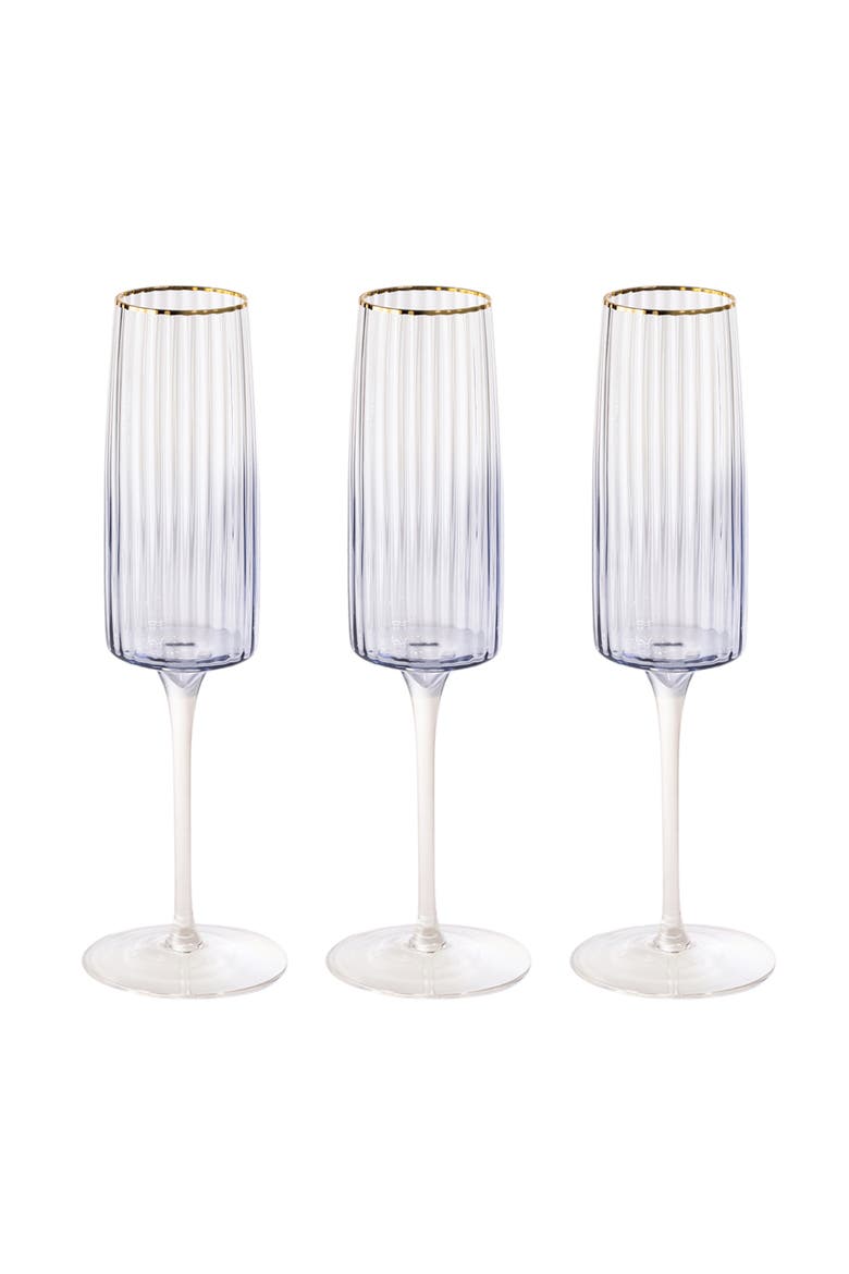 Ribbed Champagne Flute Glass 8 oz Set of 3, Main, color, Clear