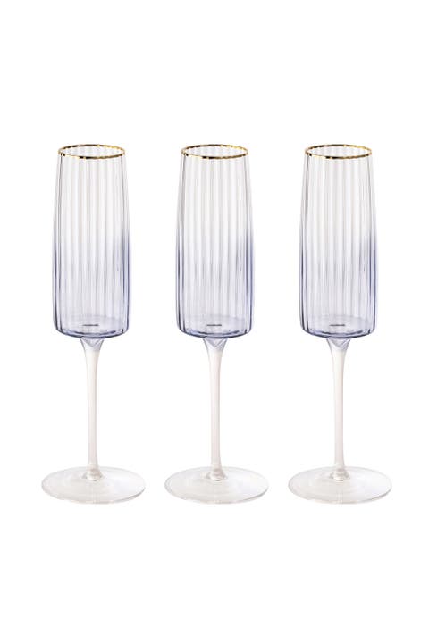 Ribbed Champagne Flute Glass 8 oz Set of 3