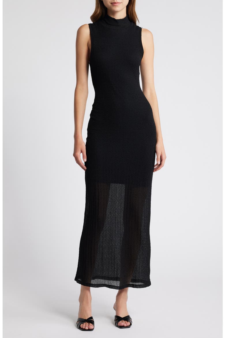 Mock Neck Mesh Maxi Dress, Main, color, BLACK