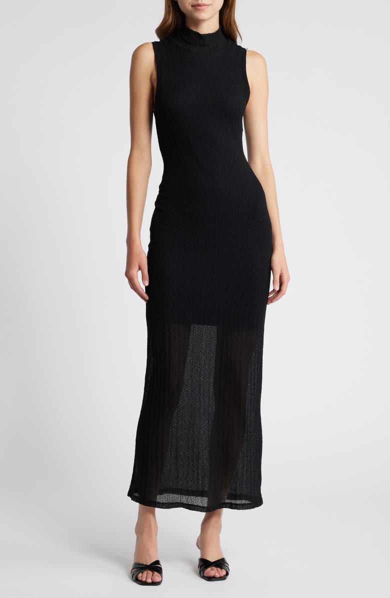 FRAME Mock Neck Mesh Maxi Dress, Main, color, Black