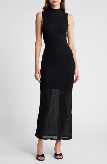 Mock Neck Mesh Maxi Dress