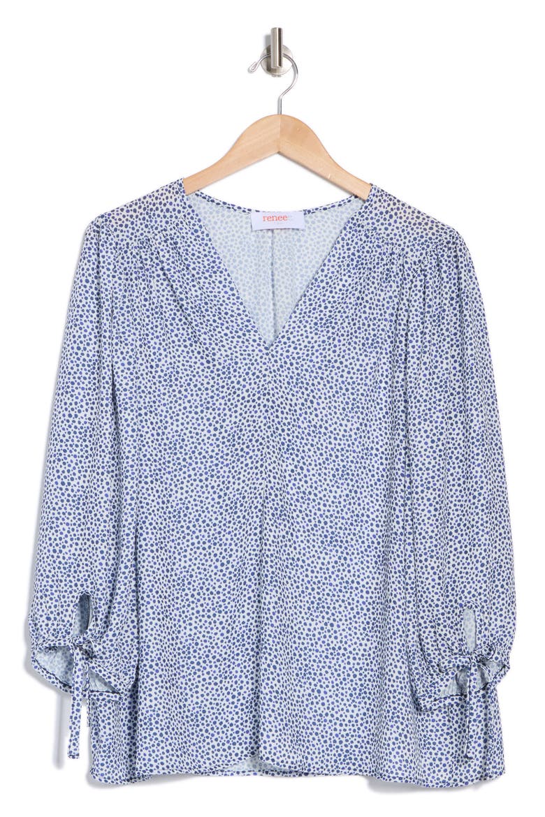 Dot V-Neck Long Sleeve Top, Alternate, color, BLUE