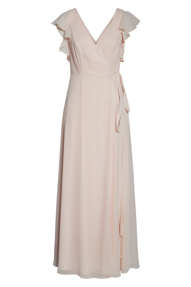 Ruffle Sleeve Chiffon Wrap Gown, Alternate, color, PETAL PINK
