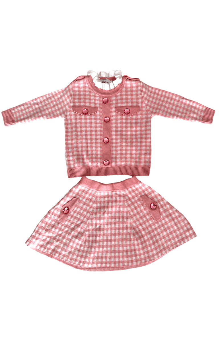 Lola + The Boys Gingham Gem Sweater Set, Main, color, Pink