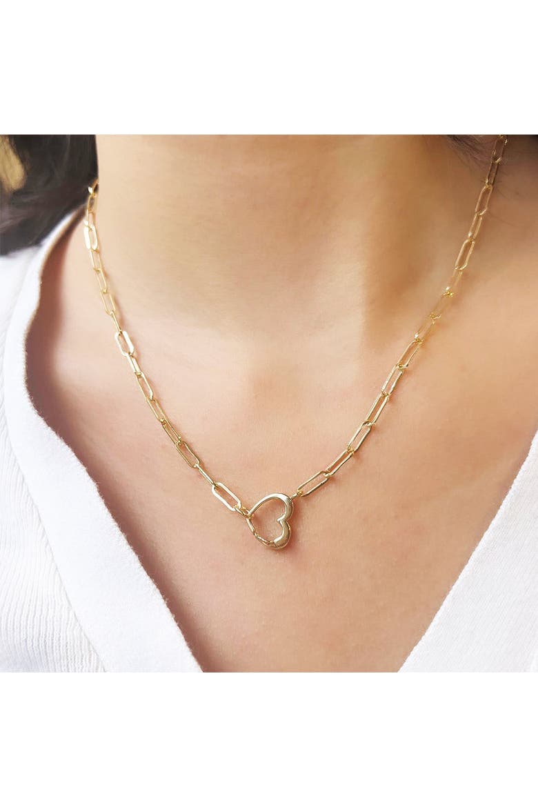 Heart Charm Holder Paperclip Necklace, Alternate, color, Yellow Gold