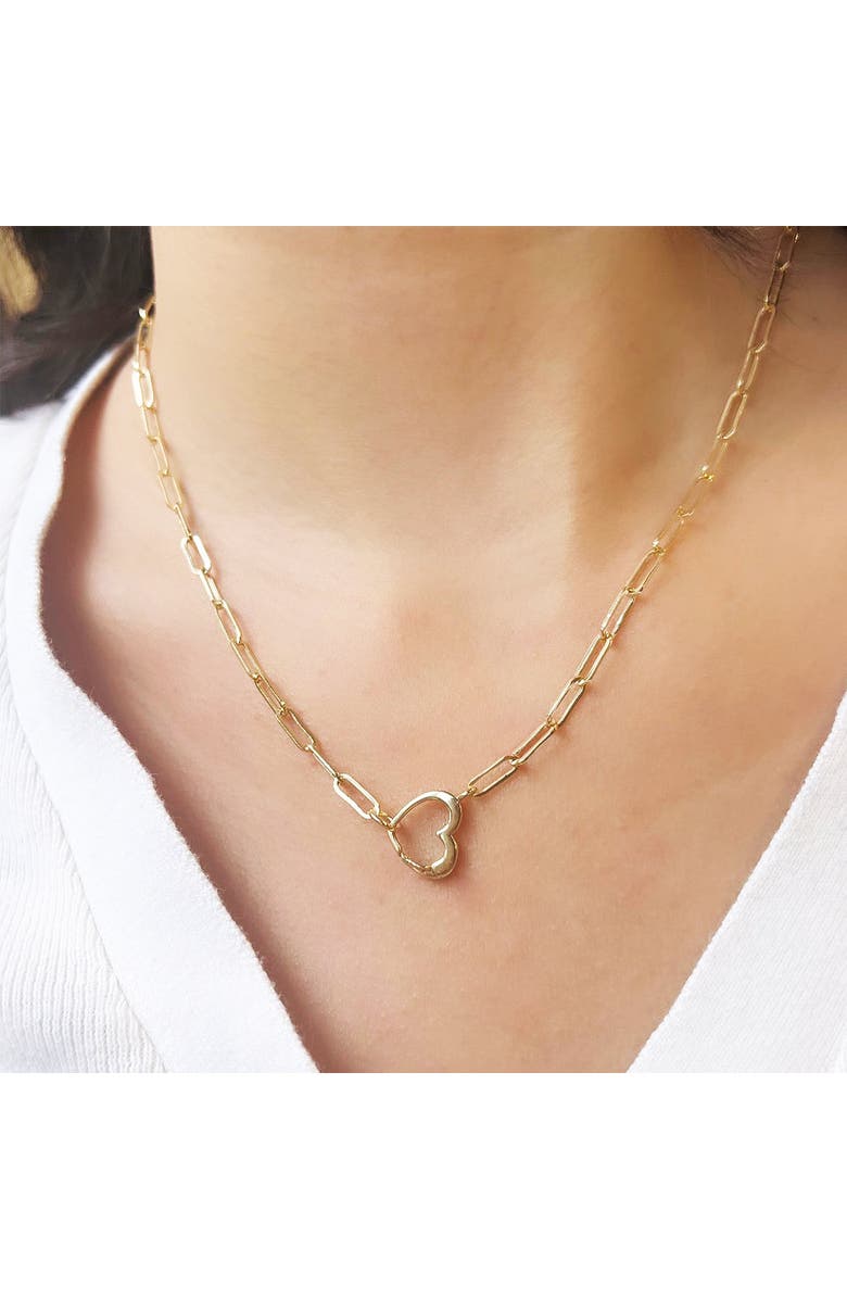 The Lovery Fine Jewelry Heart Charm Holder Paperclip Necklace, Alternate, color, Yellow Gold