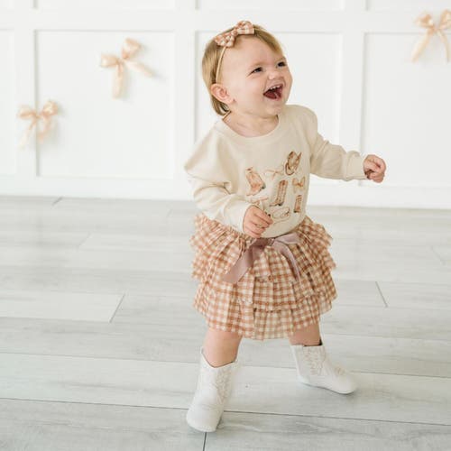 Sweet Wink Gingham Printed Tulle Bow Baby Headband In Neutral