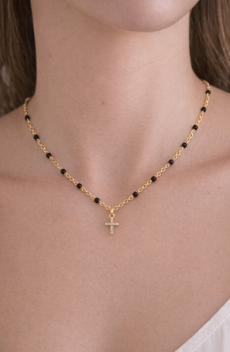 Argento Vivo Sterling Silver Black Enamel Pavé Cross Pendant Necklace, Alternate, color, Gold