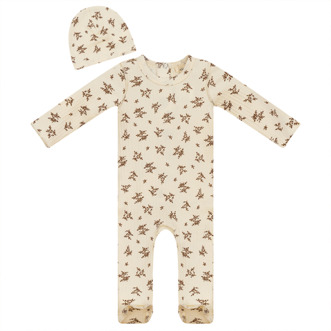Ribbed Flower Print Romper & Hat