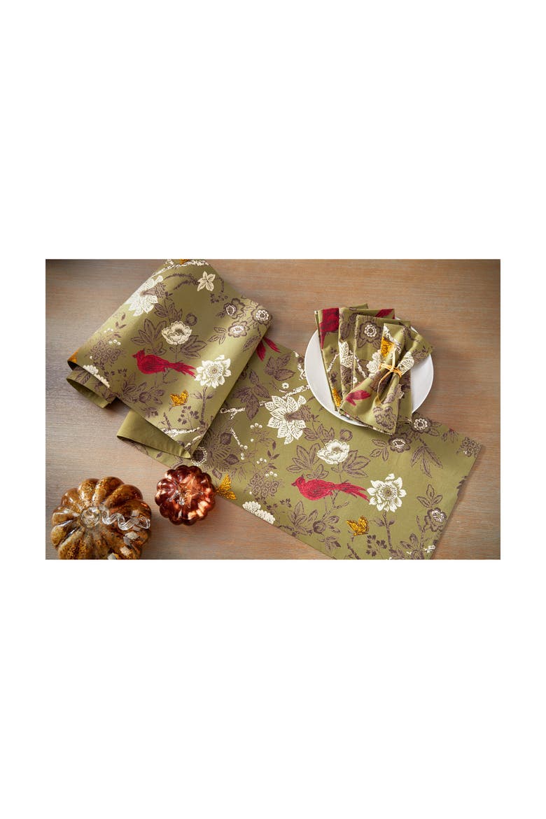 Autumn Toile Print Green Background Table Runner 72 Inch, Alternate, color, Green