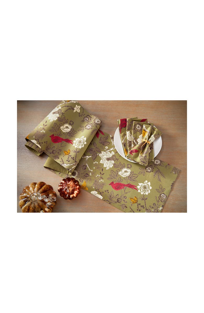 tag Autumn Toile Print Green Background Table Runner 72 Inch, Alternate, color, Green