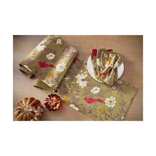 Tag Autumn Theme Toile Print On Green Background Table Runner 72 In. In Green