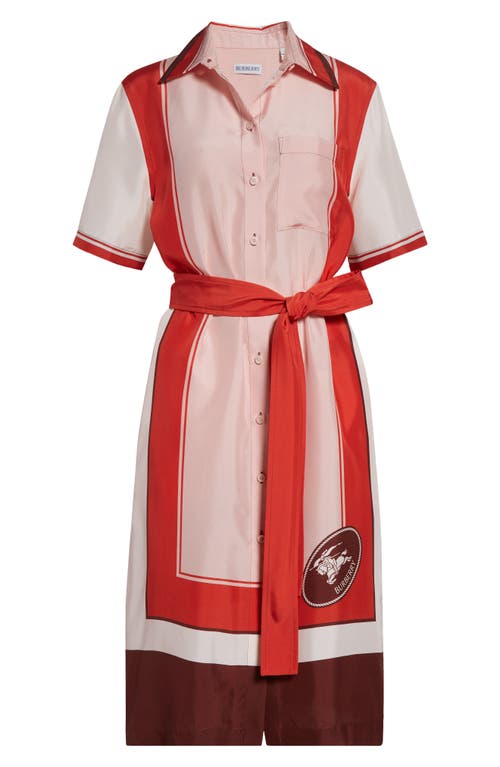Burberry Scarf Print Short Sleeve Silk Shirtdress In Red