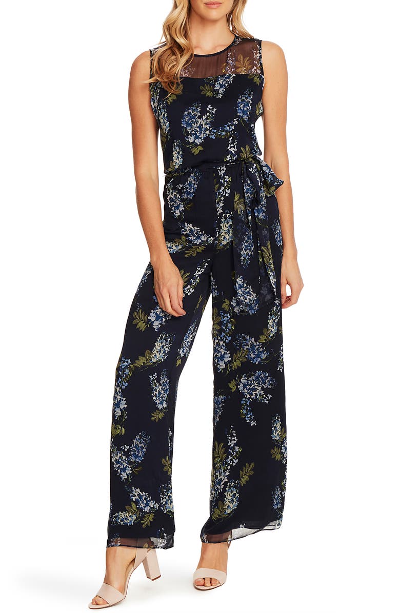 Vince Camuto Weeping Willows Floral Sleeveless Jumpsuit, Main, color,